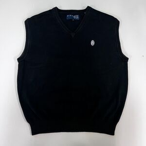 Faldo by Pringle Mens M Black V-Neck Sweater Vest 100% Cotton Golf Pullover Knit